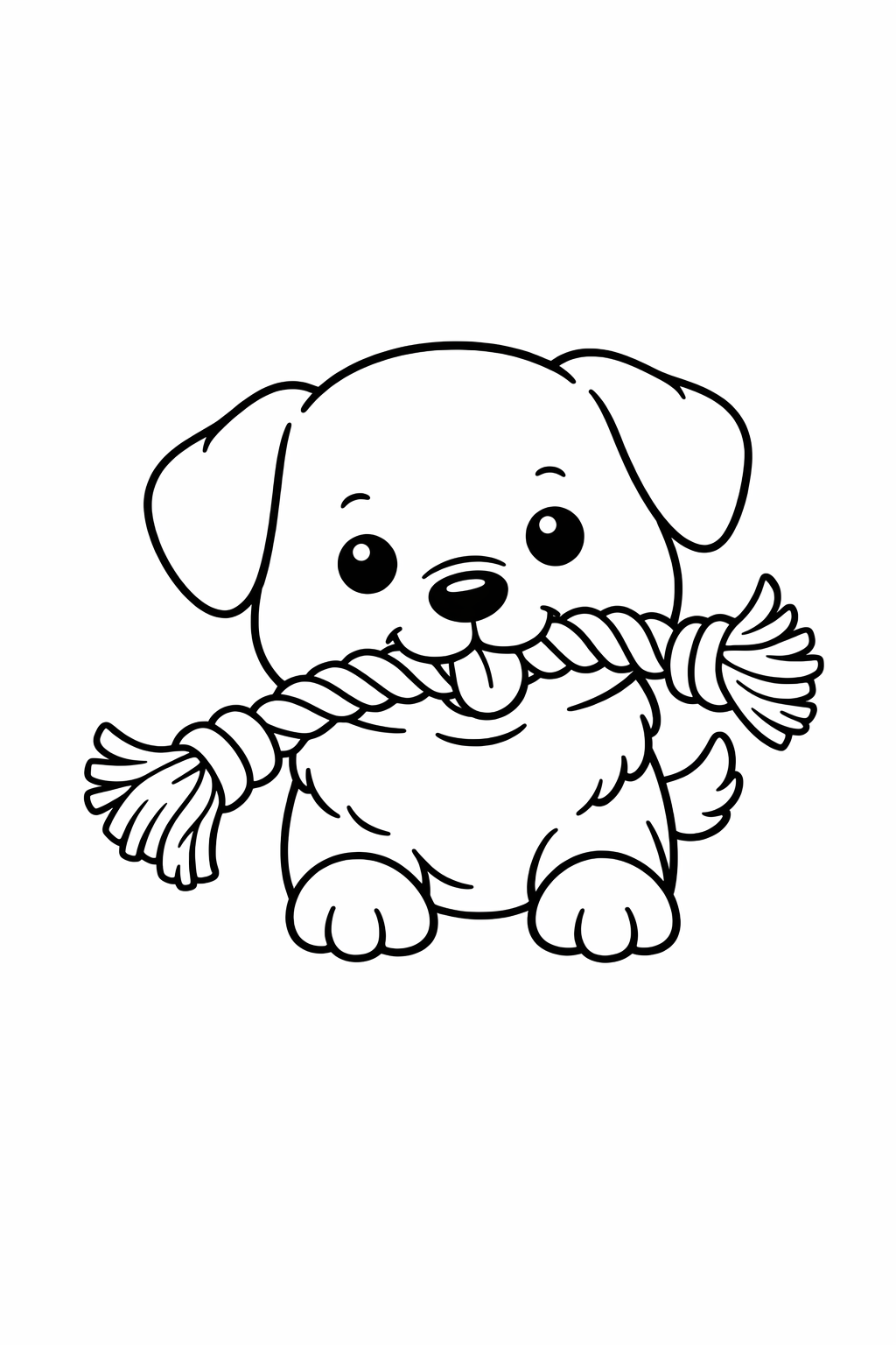 Puppy tugging a rope toy