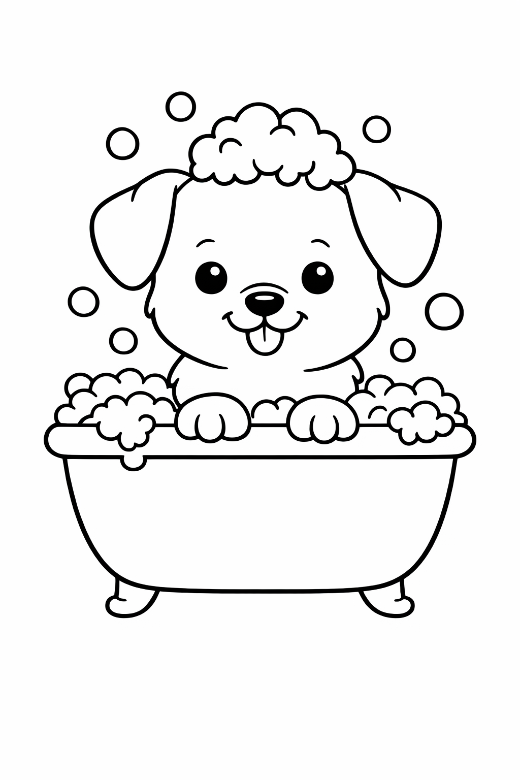 Puppy taking a bath