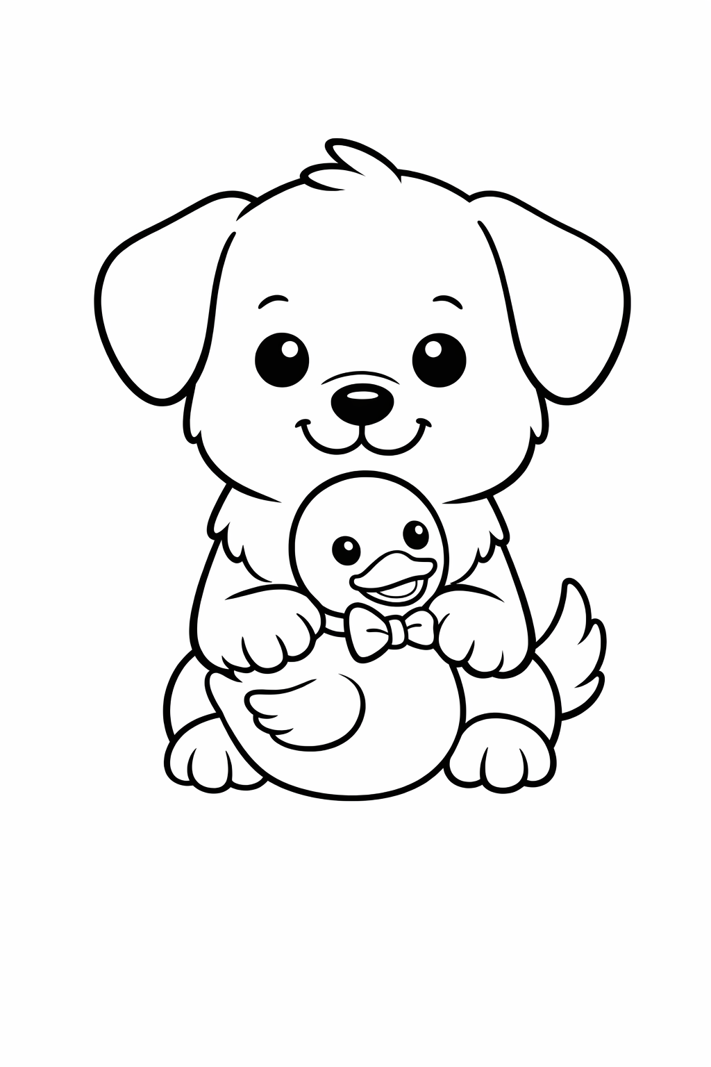 Puppy with a toy duck