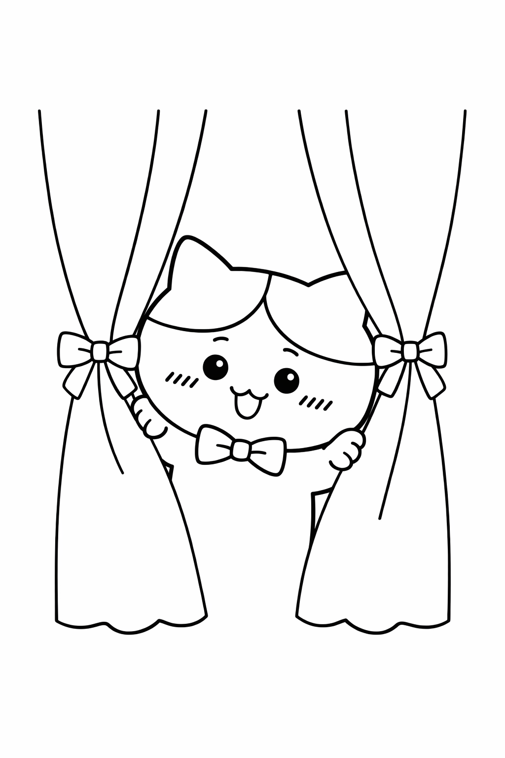 Hachiware peeking from behind a curtain