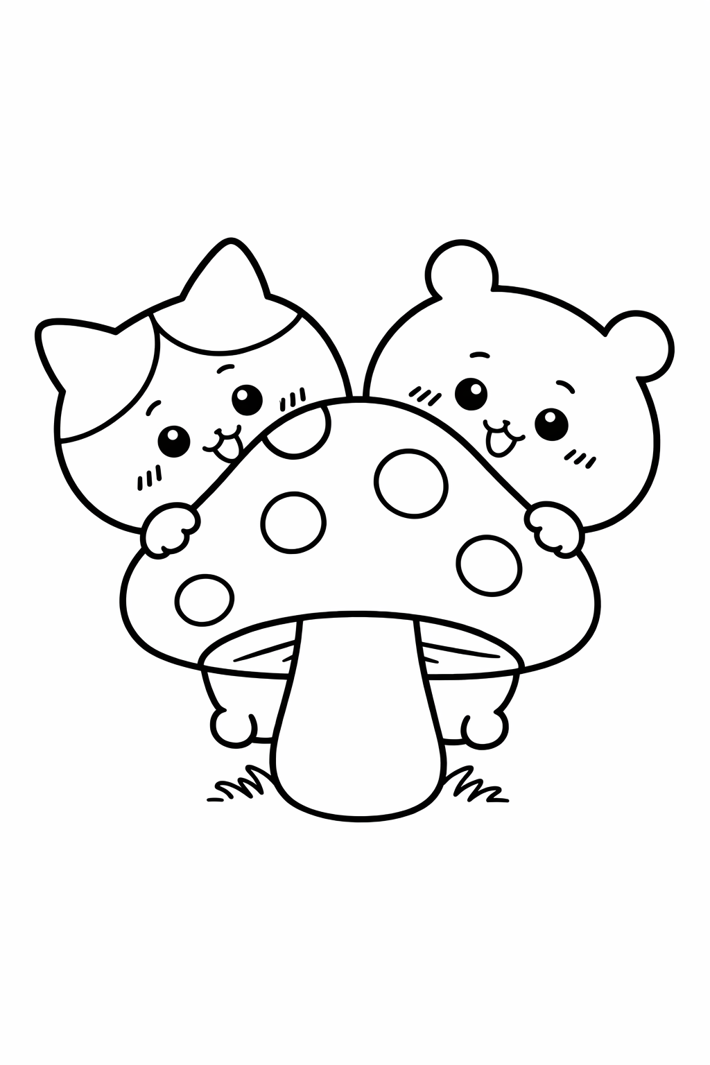 Hachiware and Usagi hiding behind a mushroom