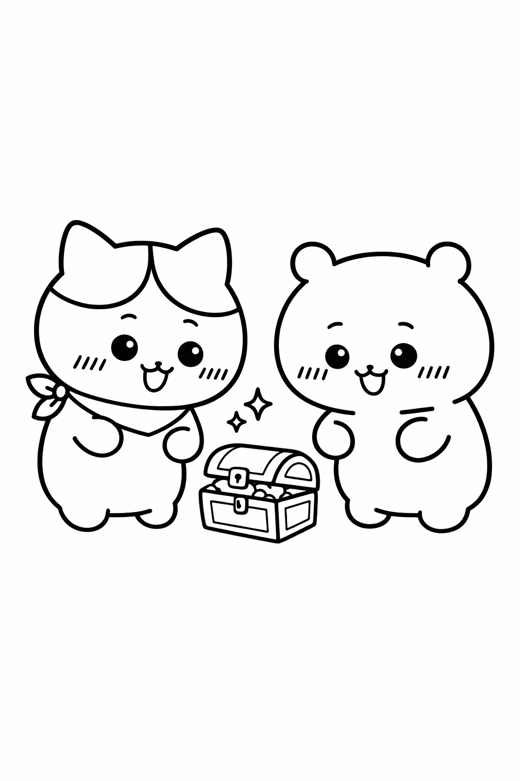 Hachiware and Usagi finding a tiny treasure chest