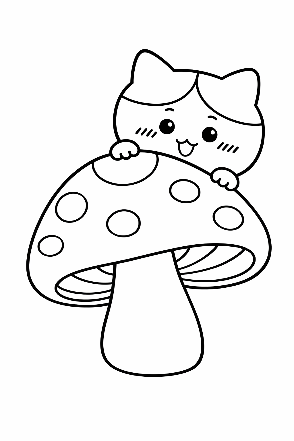 Hachiware peeking from behind a big mushroom