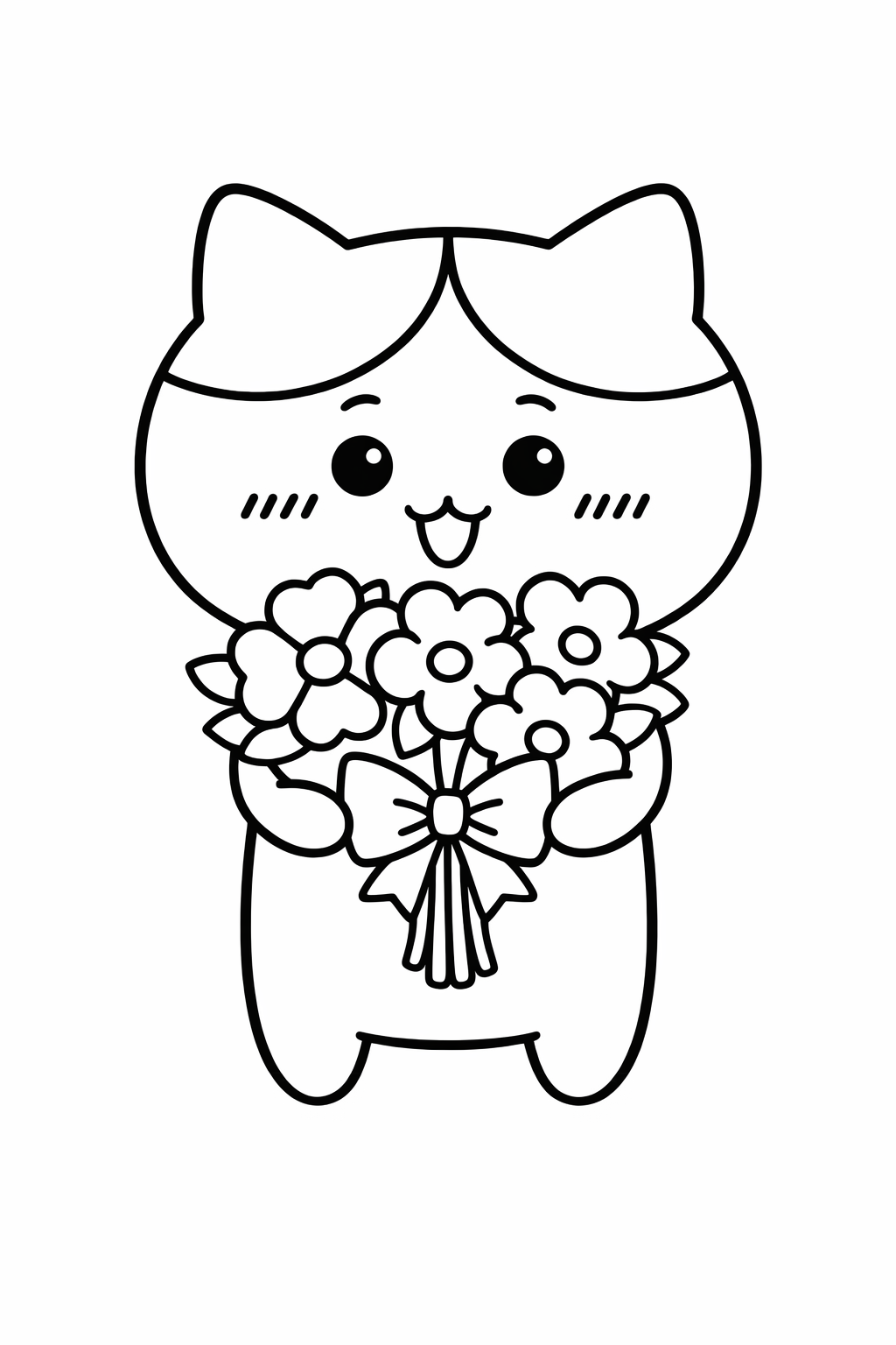 Hachiware holding a flower bouquet