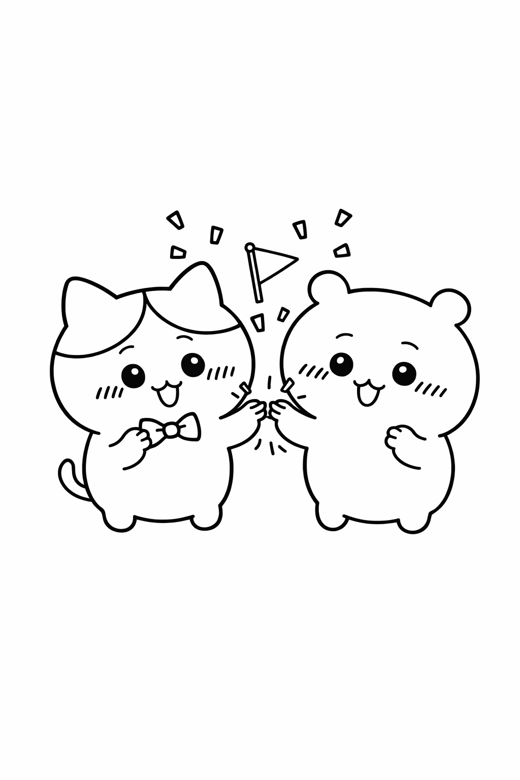 Hachiware and Chiikawa celebrating a tiny victory