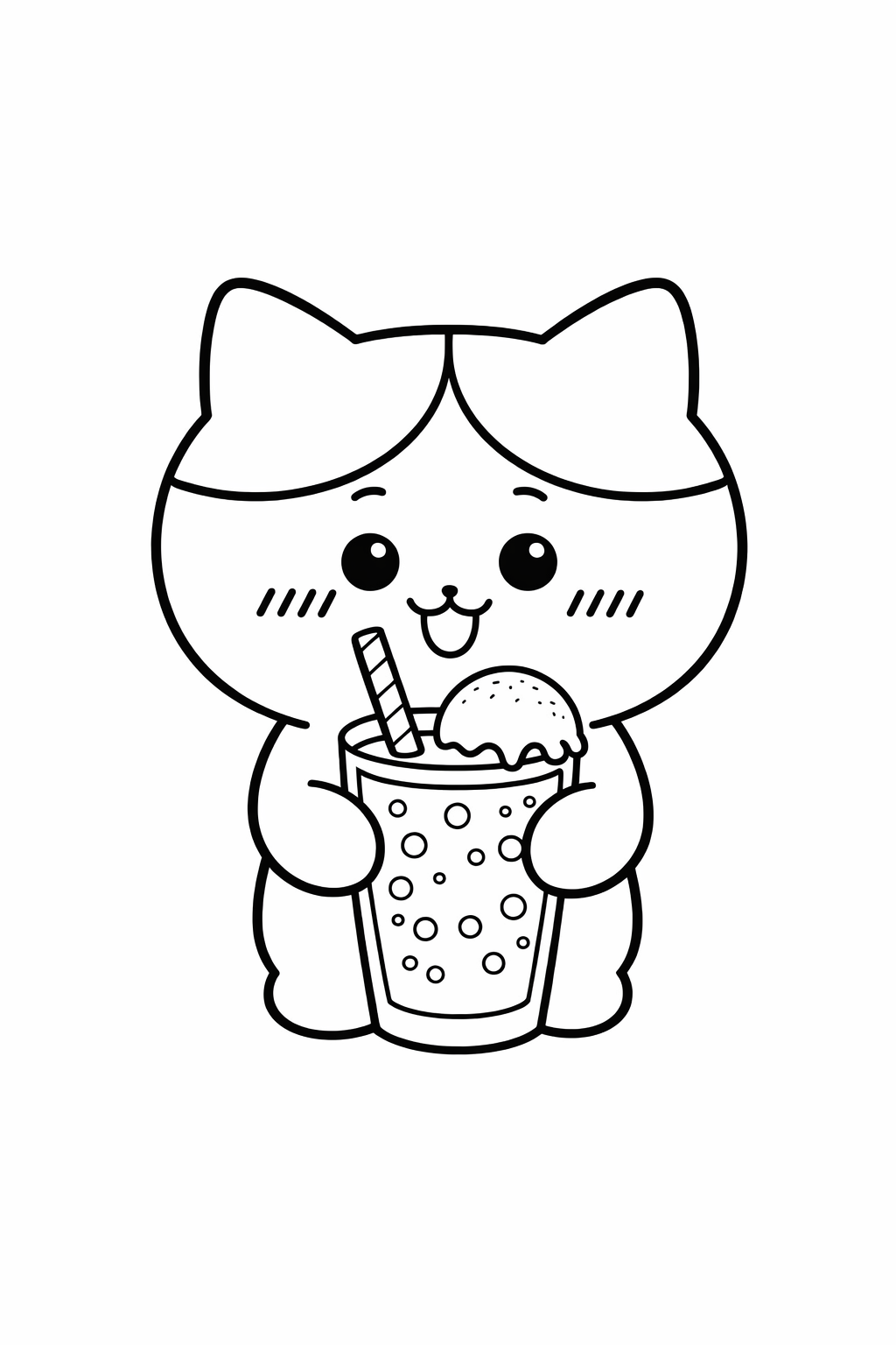 Hachiware holding a tall melon soda