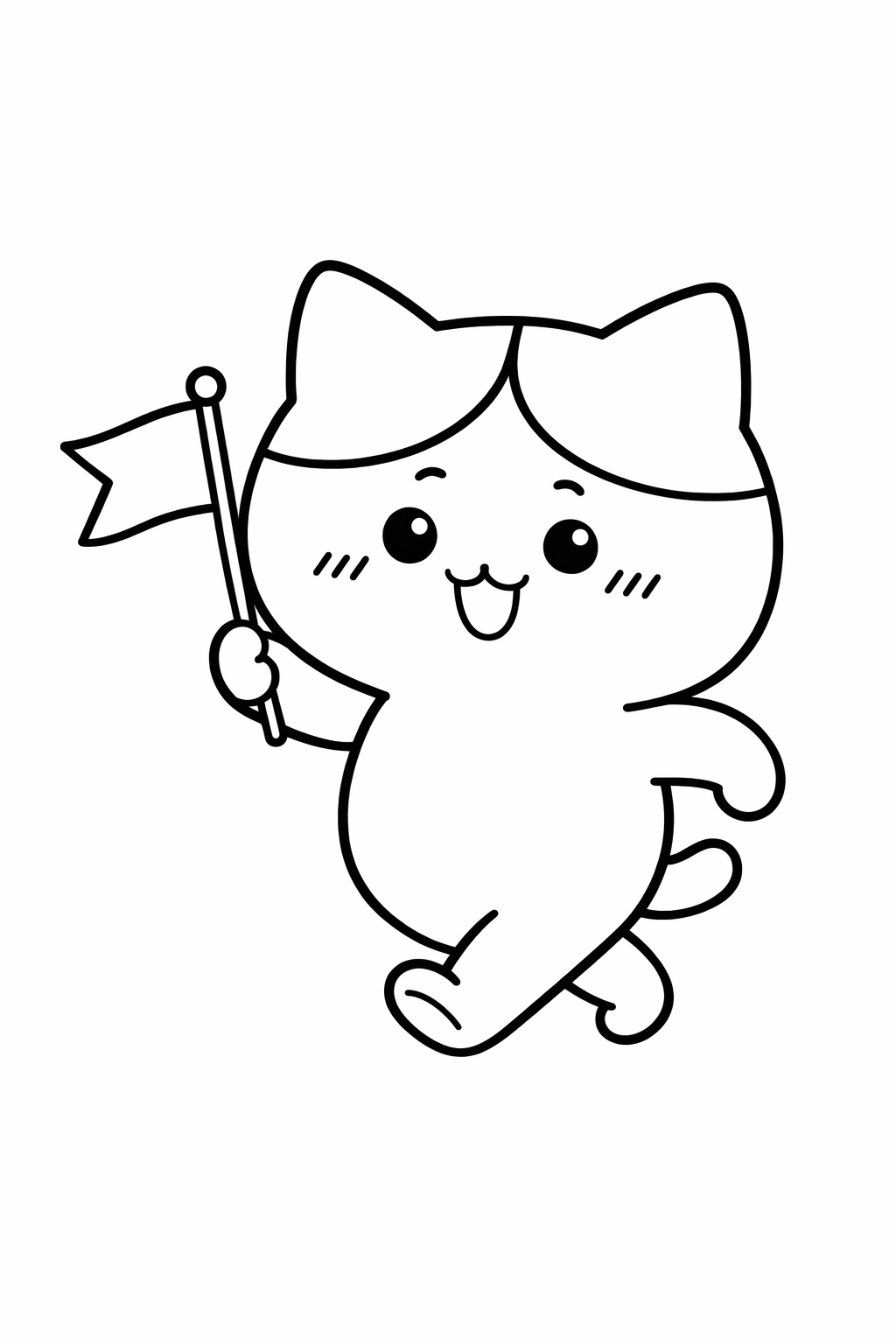 Hachiware marching with a tiny flag