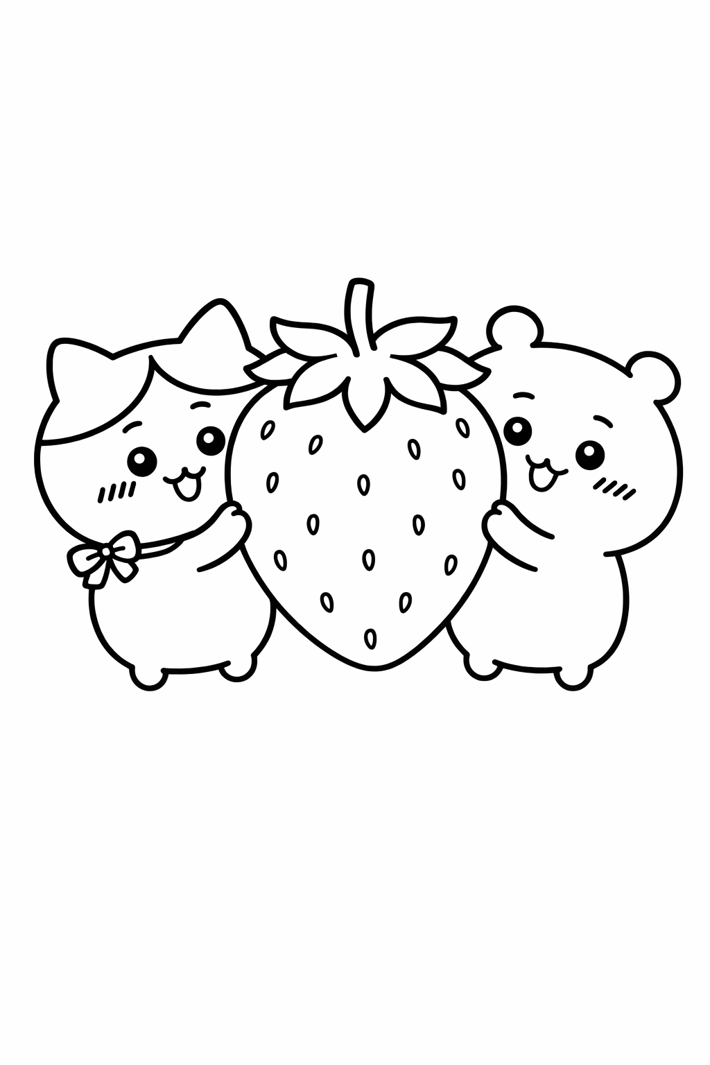 Hachiware and Chiikawa carrying a giant strawberry