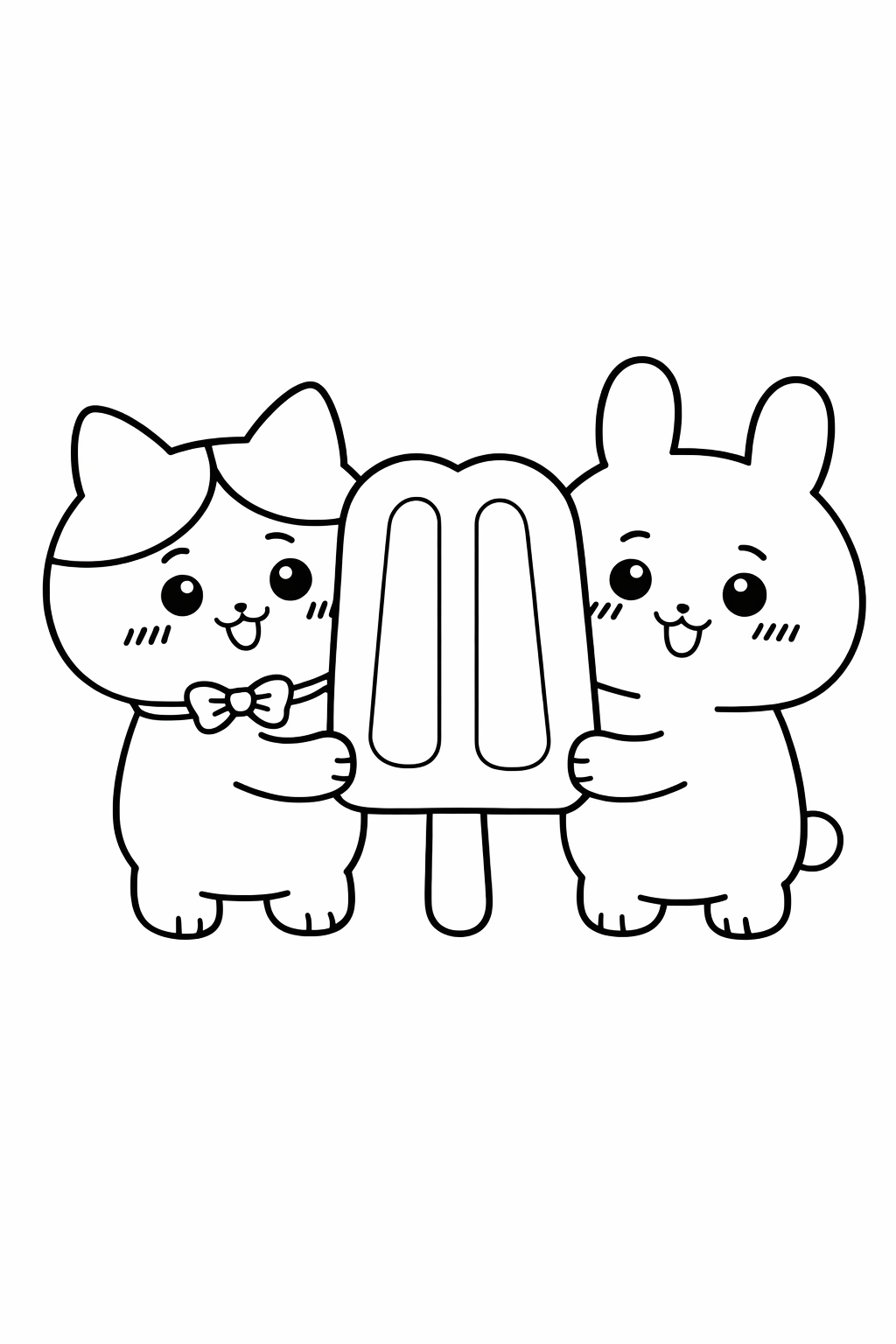Hachiware and Usagi holding a giant popsicle