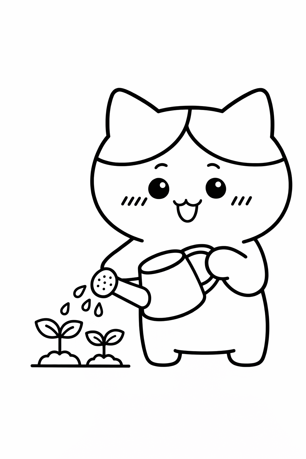 Hachiware watering tiny plants
