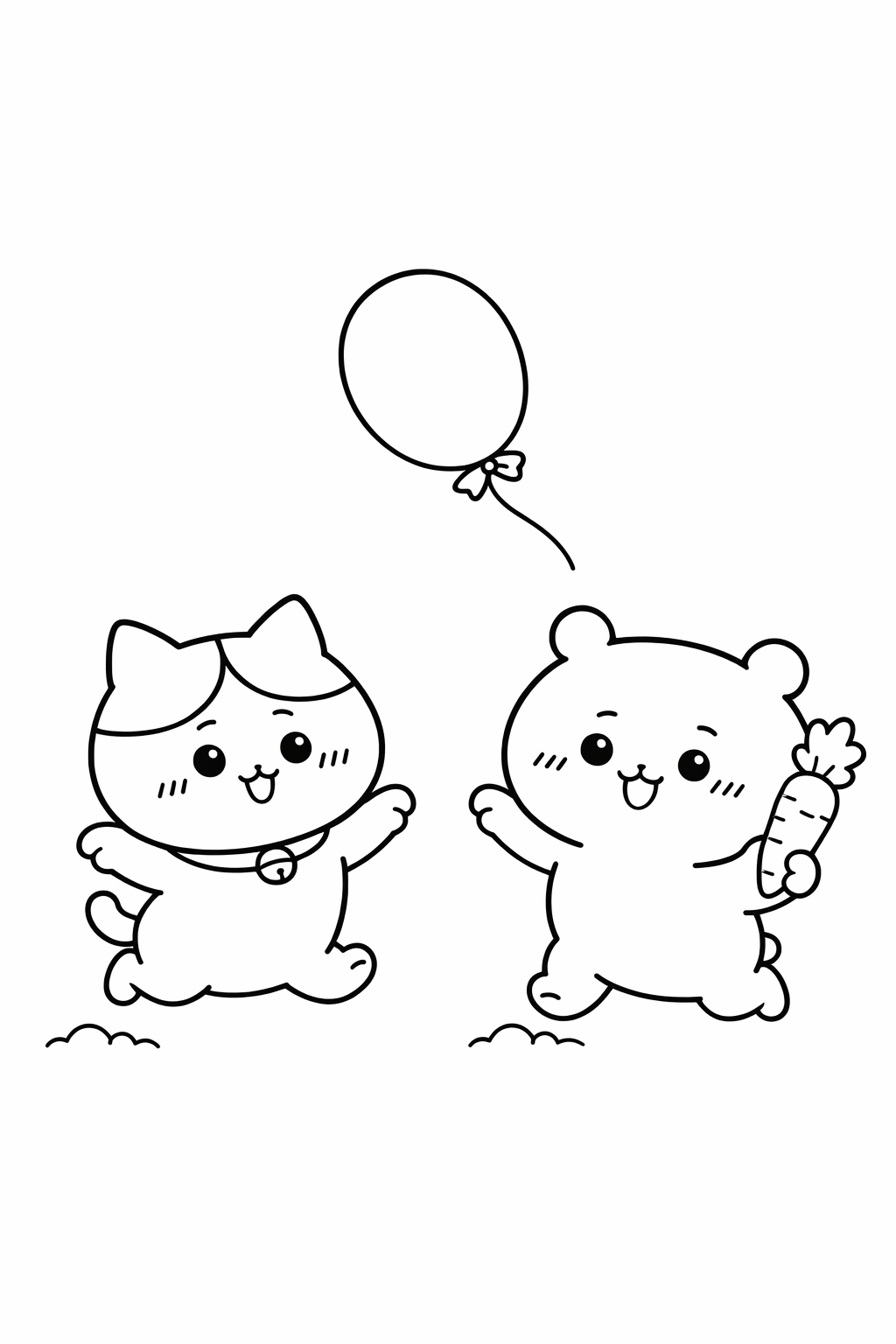 Hachiware and Usagi chasing a runaway balloon