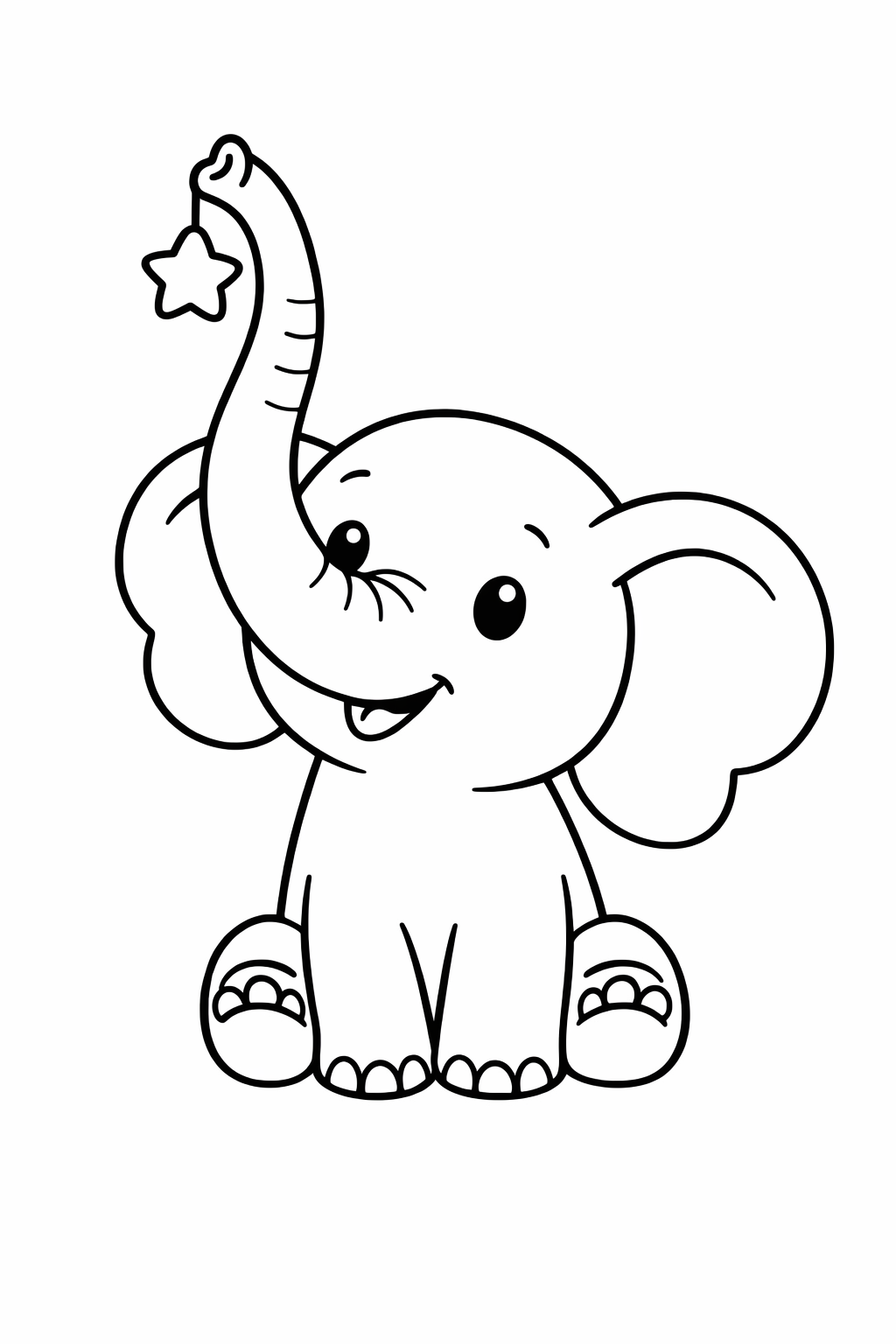 A baby elephant lifting its trunk high