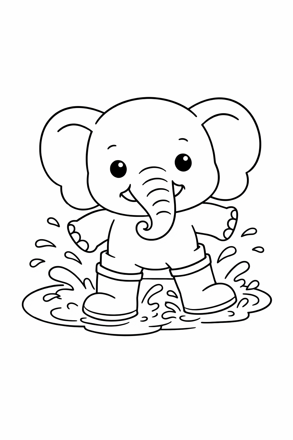 A baby elephant stomping in a puddle