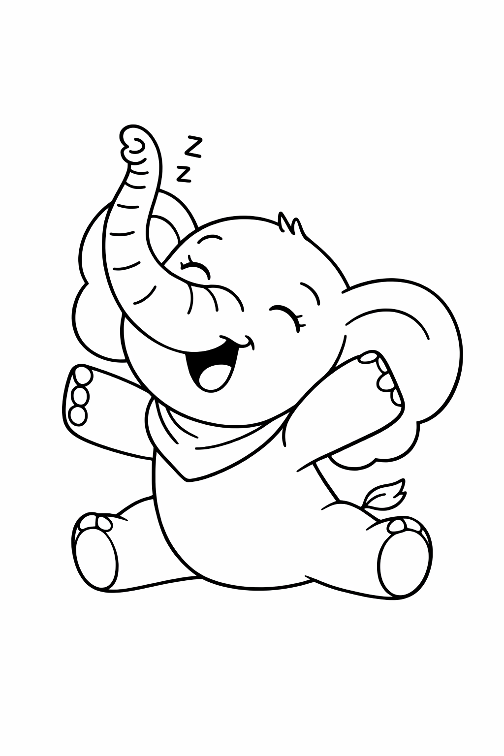 A baby elephant stretching after a nap