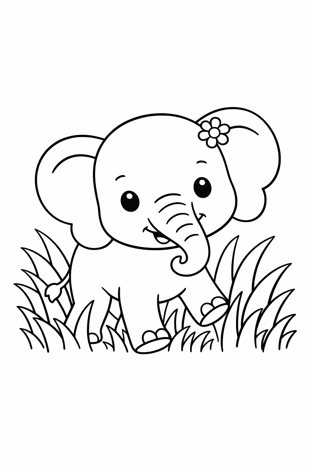 A baby elephant walking through tall grass