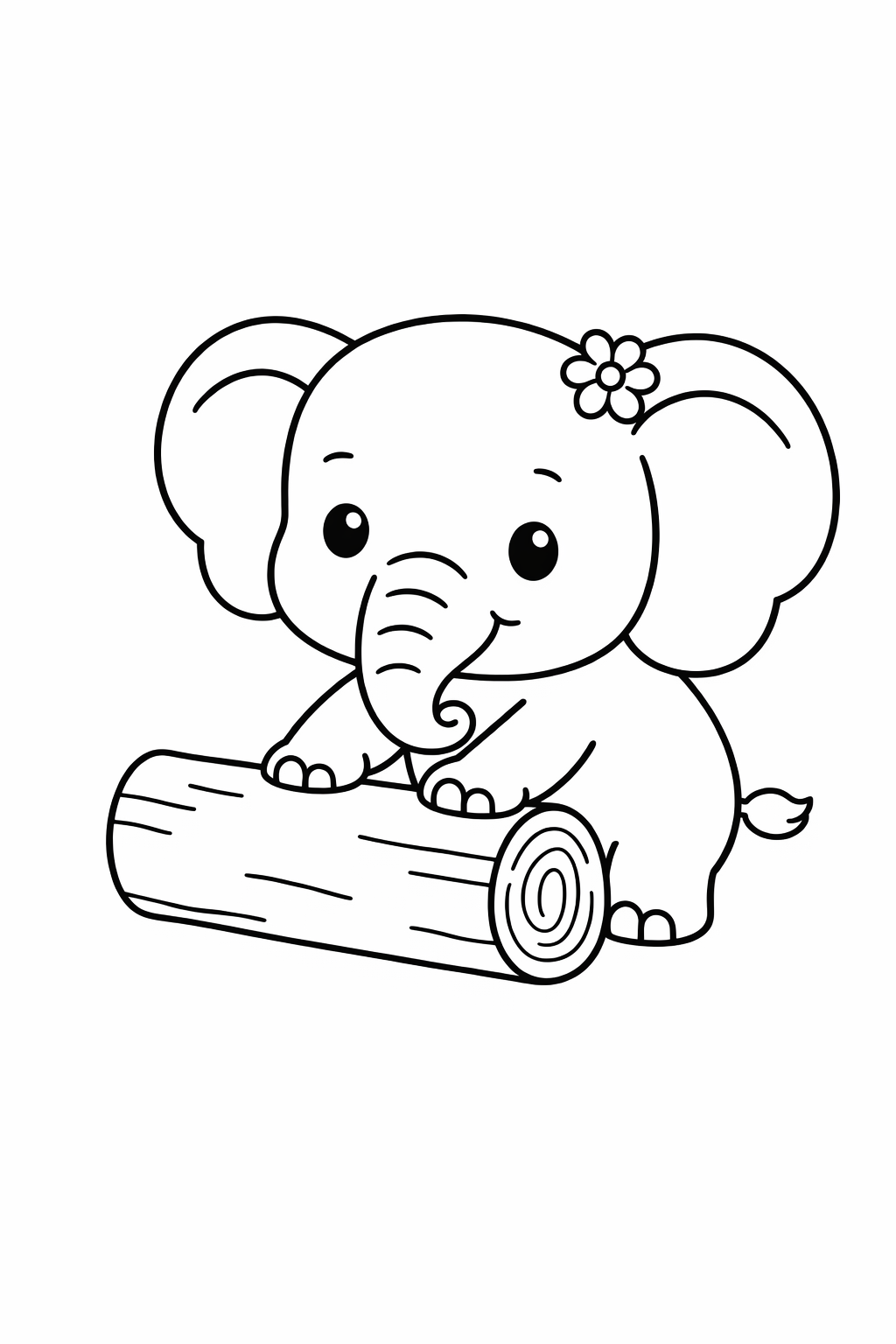 A baby elephant pushing a short log