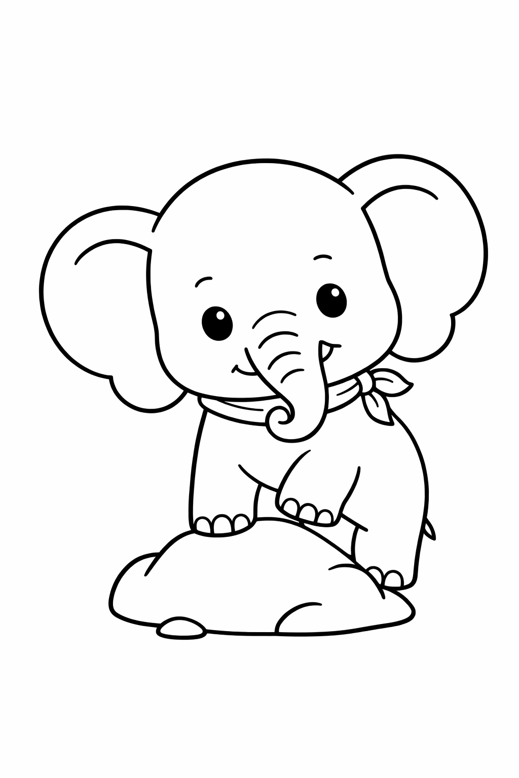 A baby elephant stepping over a rock