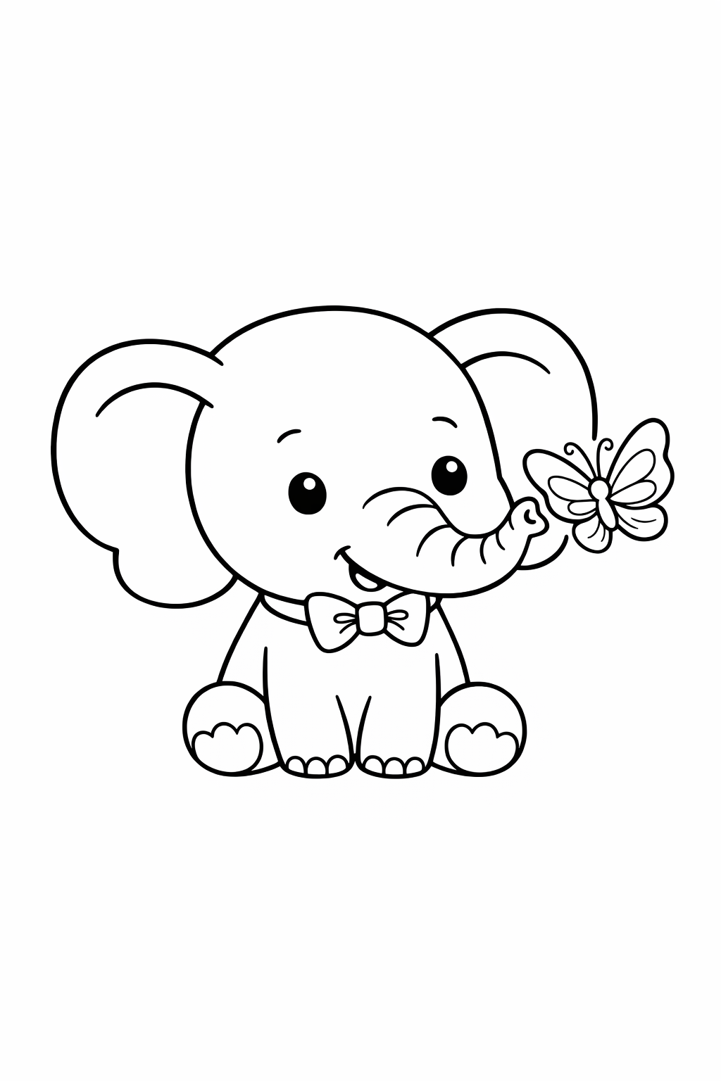 A baby elephant watching a butterfly