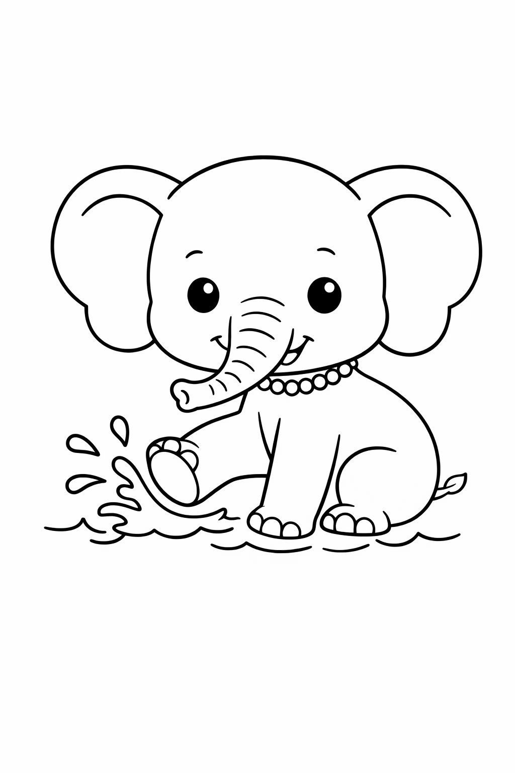 A baby elephant kicking water with one foot