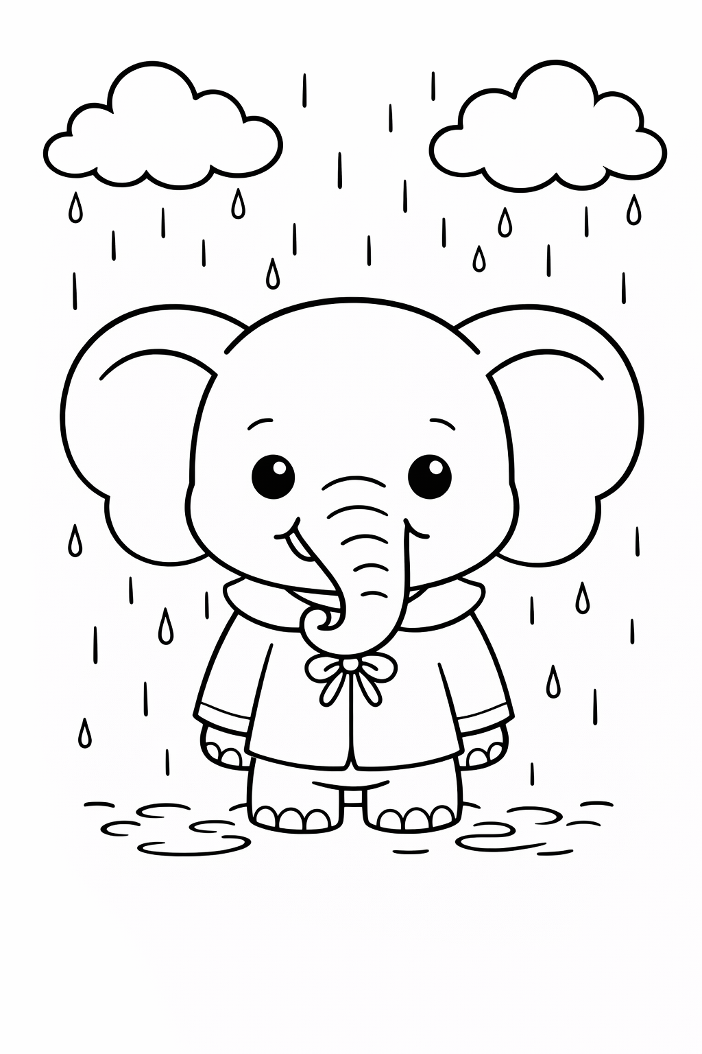 A baby elephant standing in gentle rain