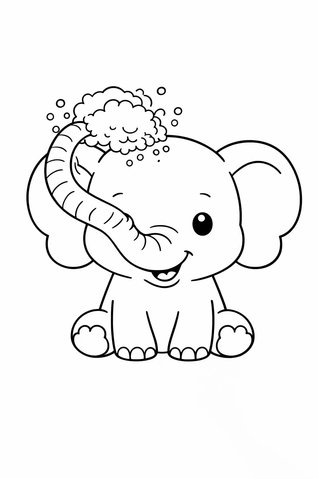 A baby elephant tossing dust onto its back