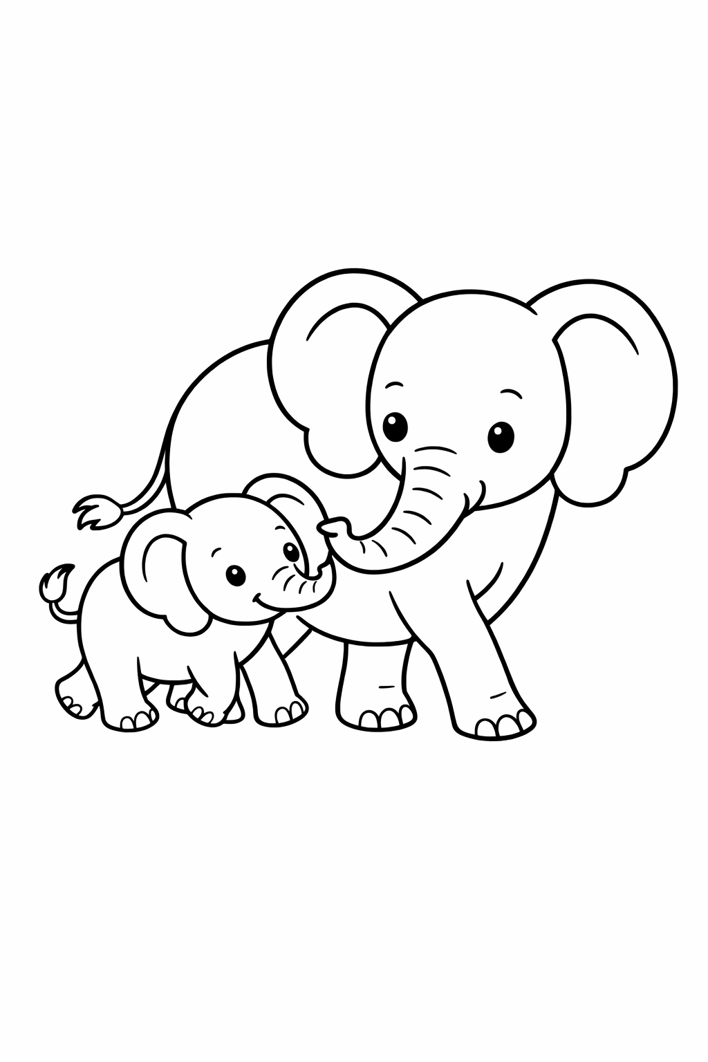 A baby elephant walking beside its mother