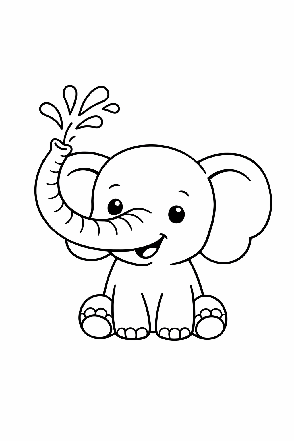 A baby elephant spraying a small splash of water