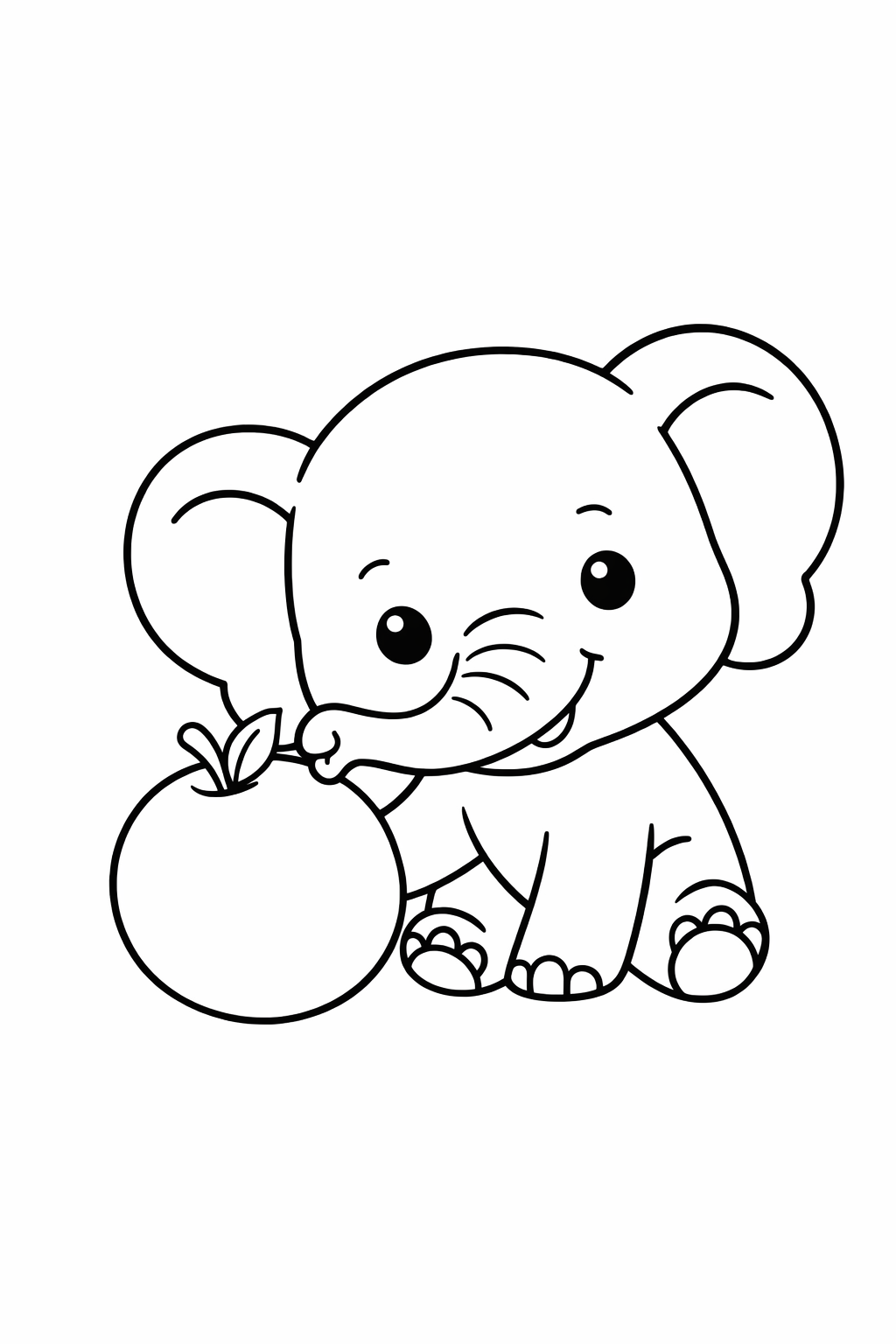 A baby elephant nudging a round fruit