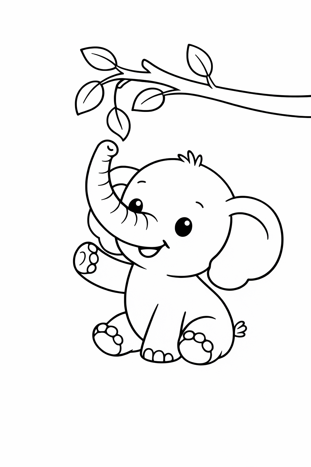 A baby elephant reaching for a low branch