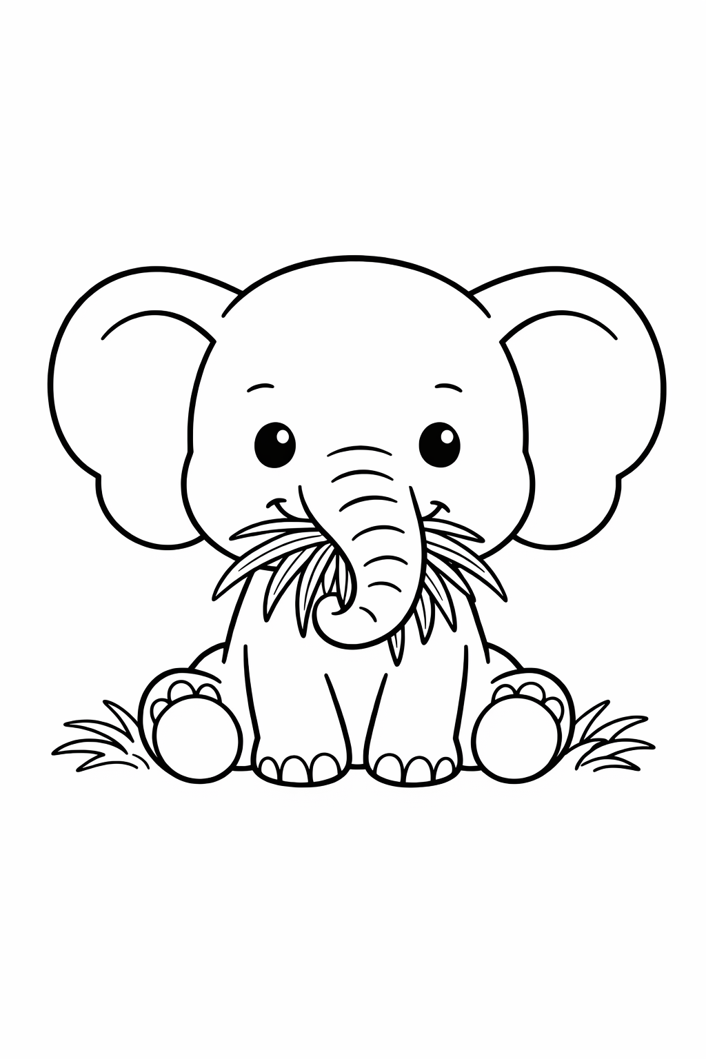 A baby elephant munching soft grass