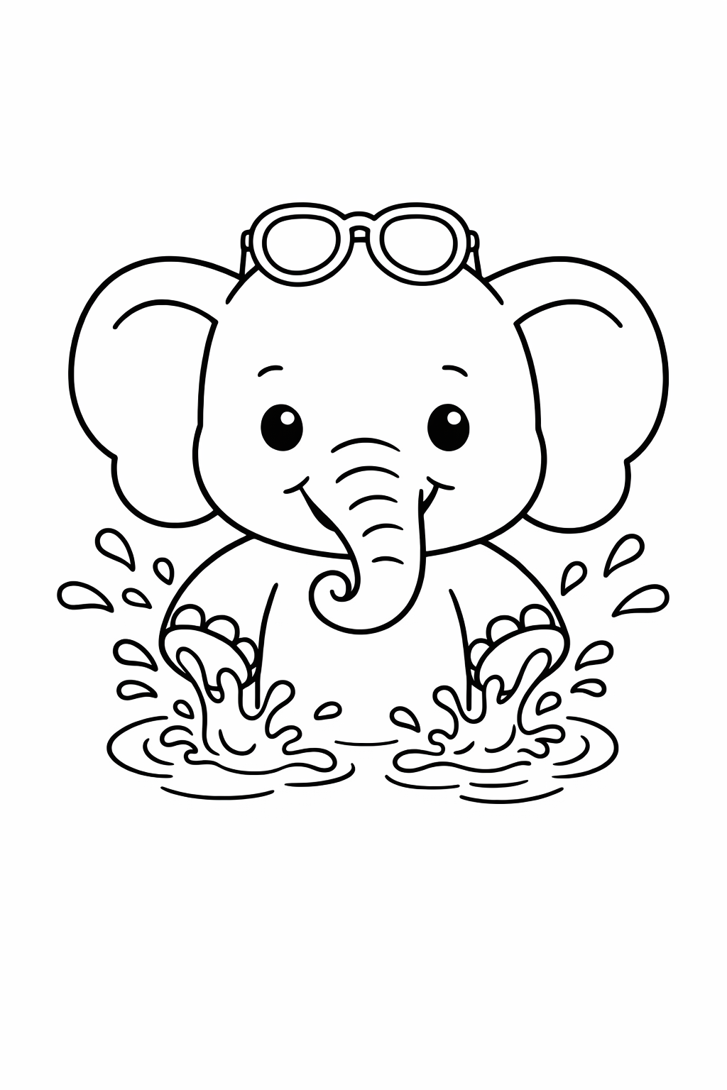 A baby elephant splashing with both front feet