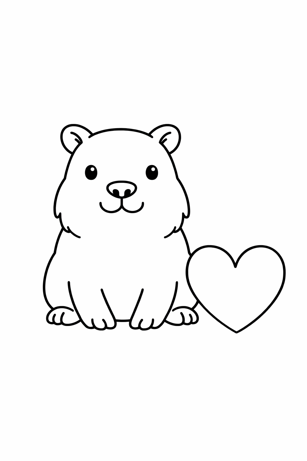 A capybara sitting beside a simple heart.