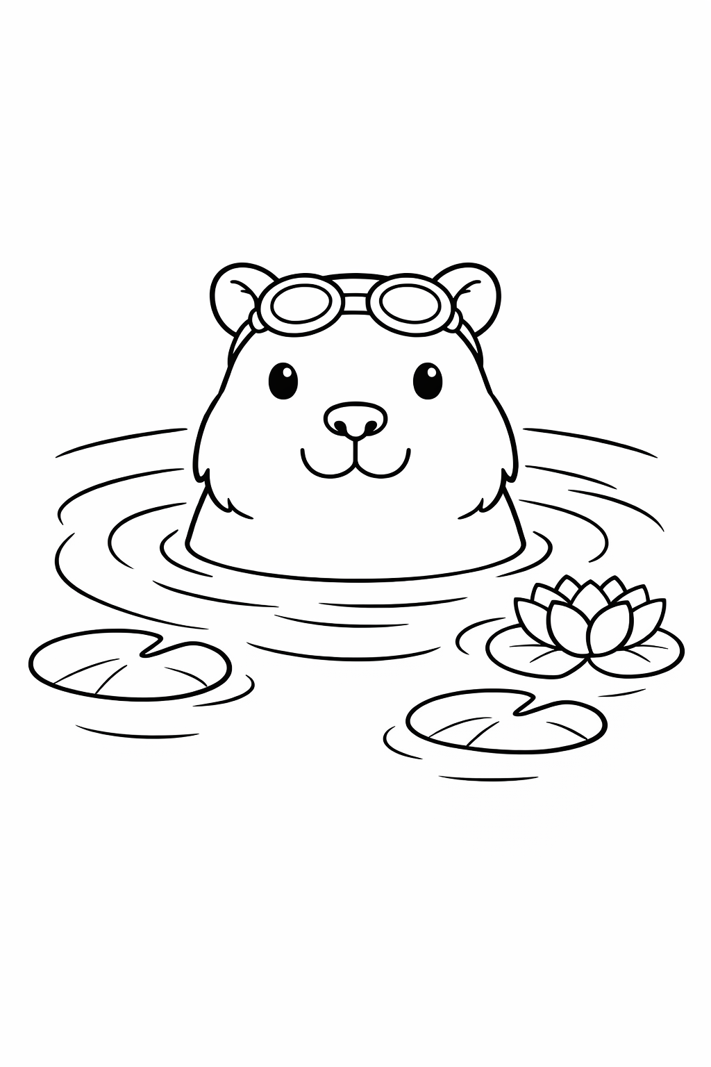 A capybara swimming slowly in a pond.