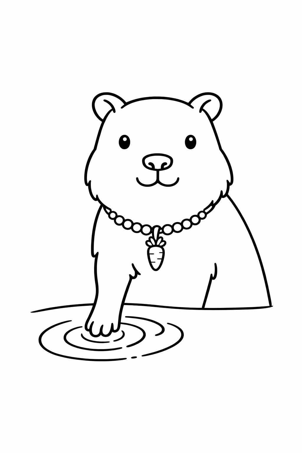 A capybara touching water with one paw.