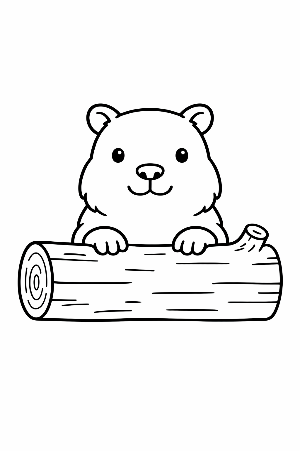 A baby capybara peeking over a log.