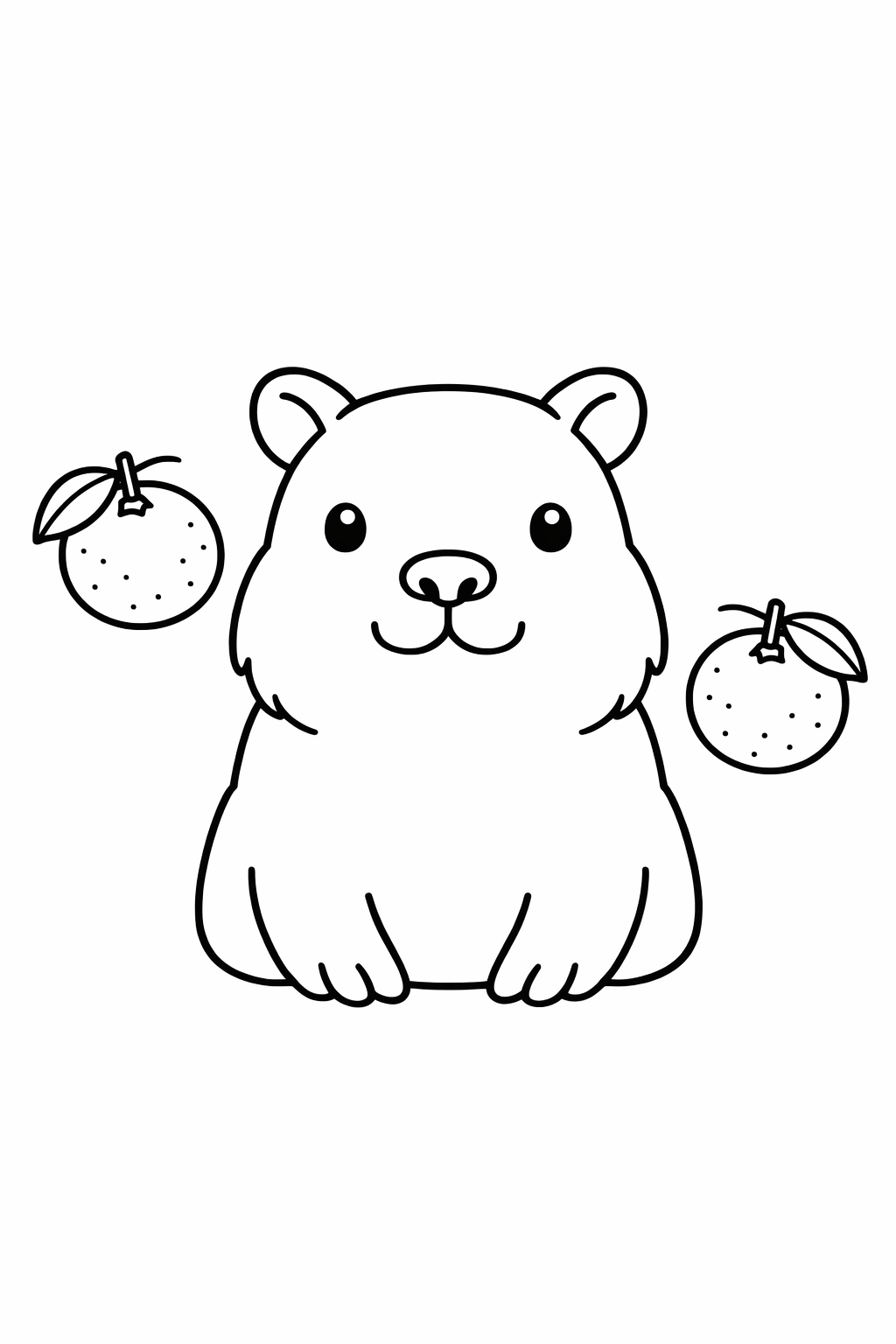 A capybara with two yuzu fruits floating around it.