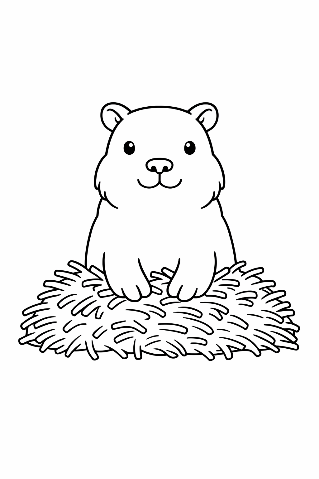A capybara sitting with a pile of hay.