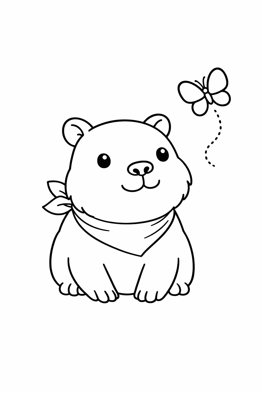 A baby capybara following a butterfly.