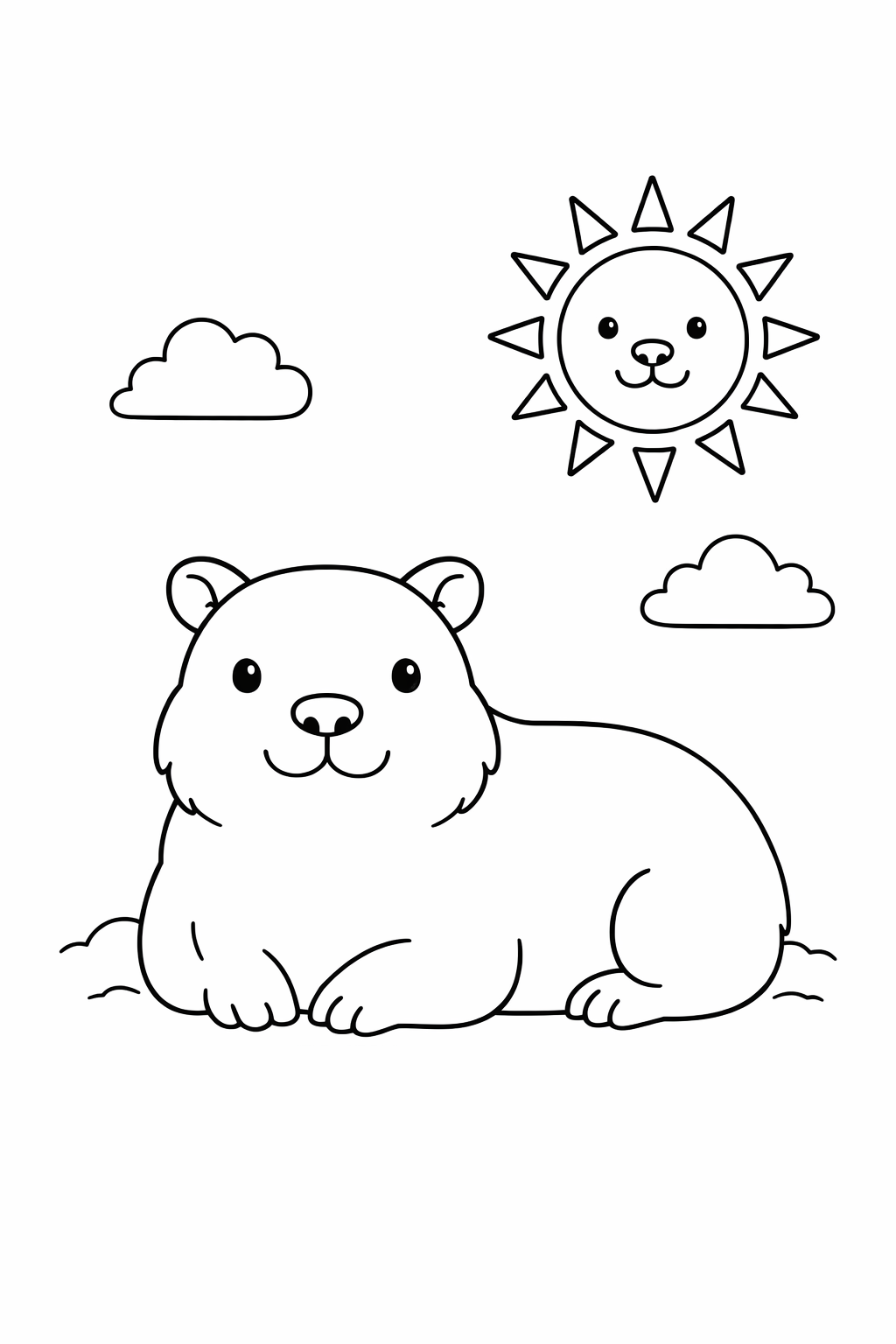 A capybara lying down in the sun.