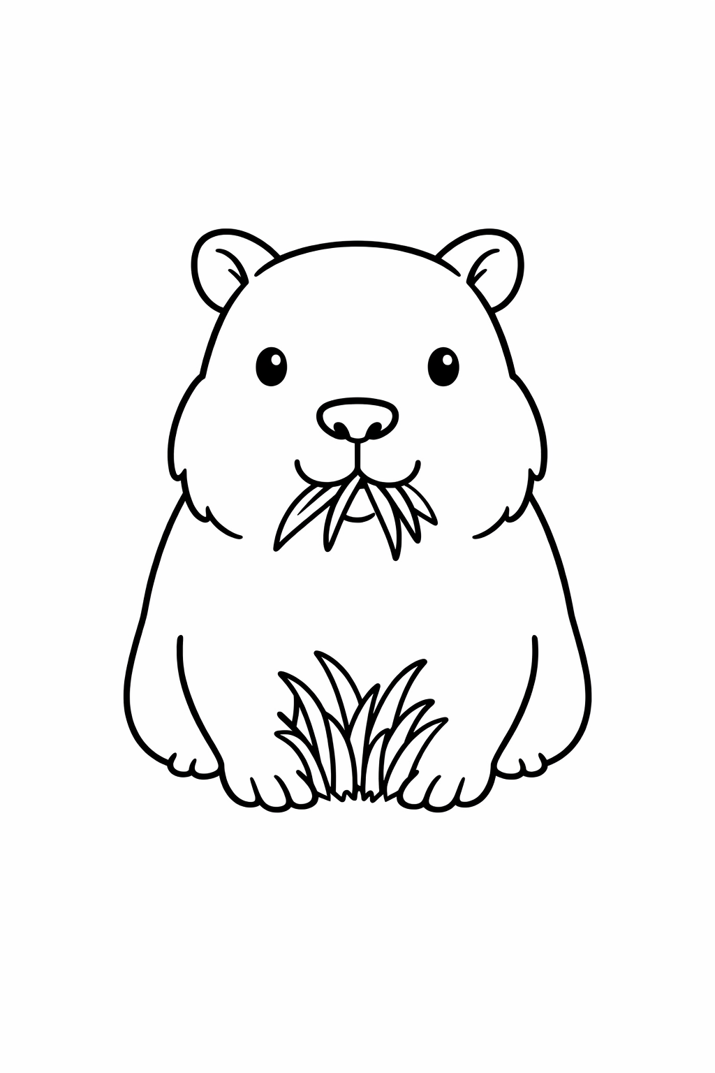 A capybara nibbling a small patch of grass.