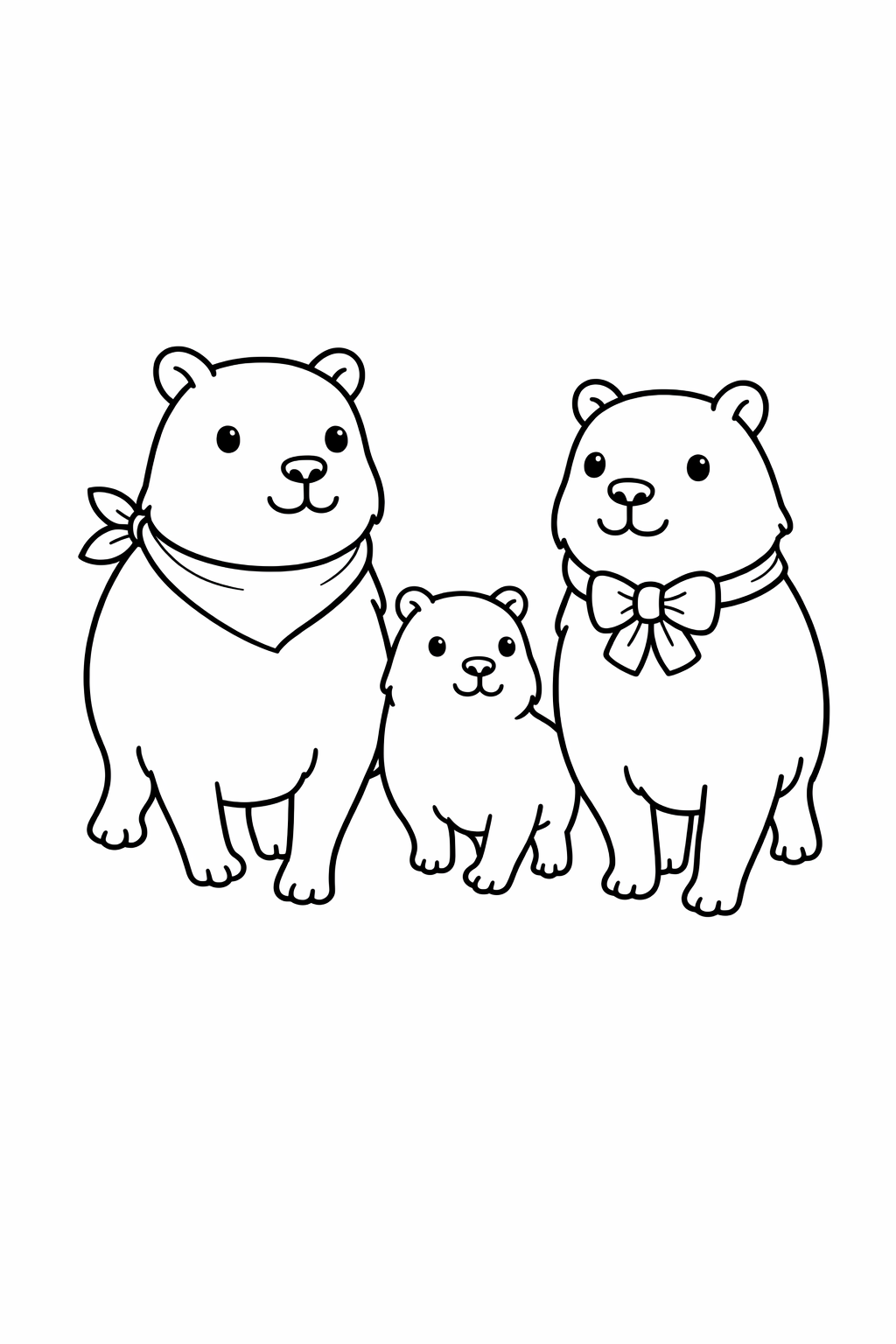 A capybara family walking together.