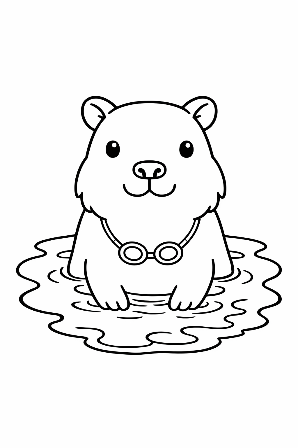 A capybara sitting in shallow water.