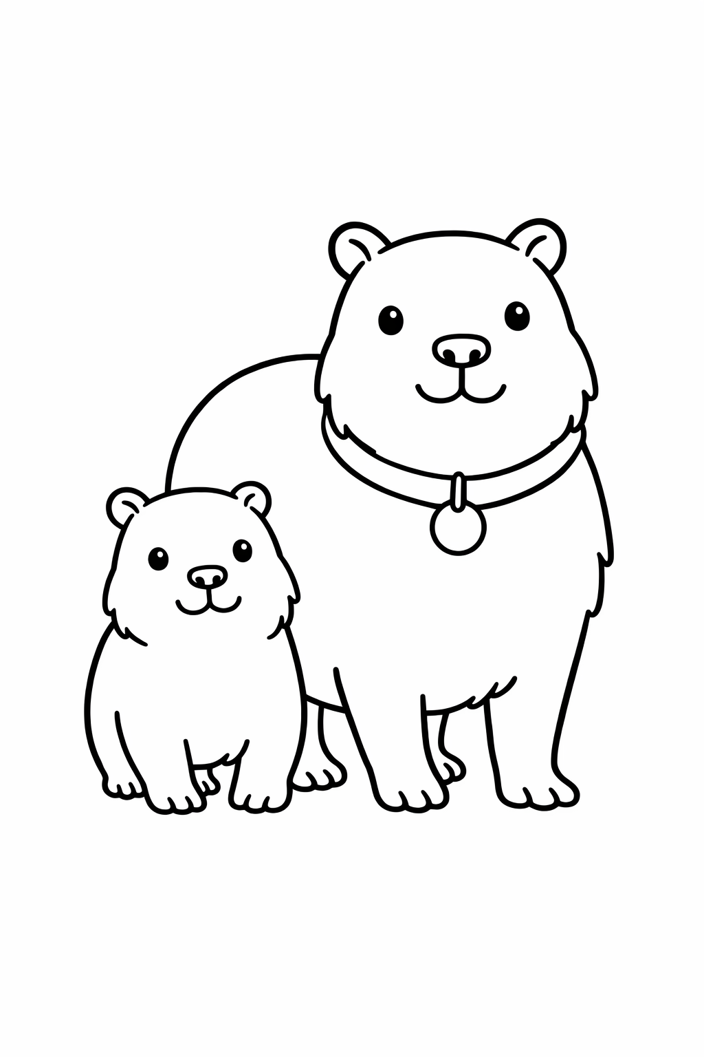 A baby capybara standing next to its mother.