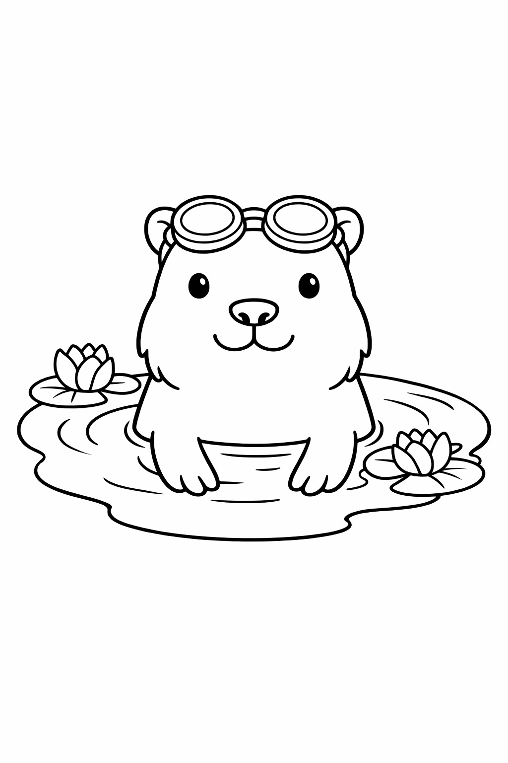 A capybara floating peacefully in a pond.