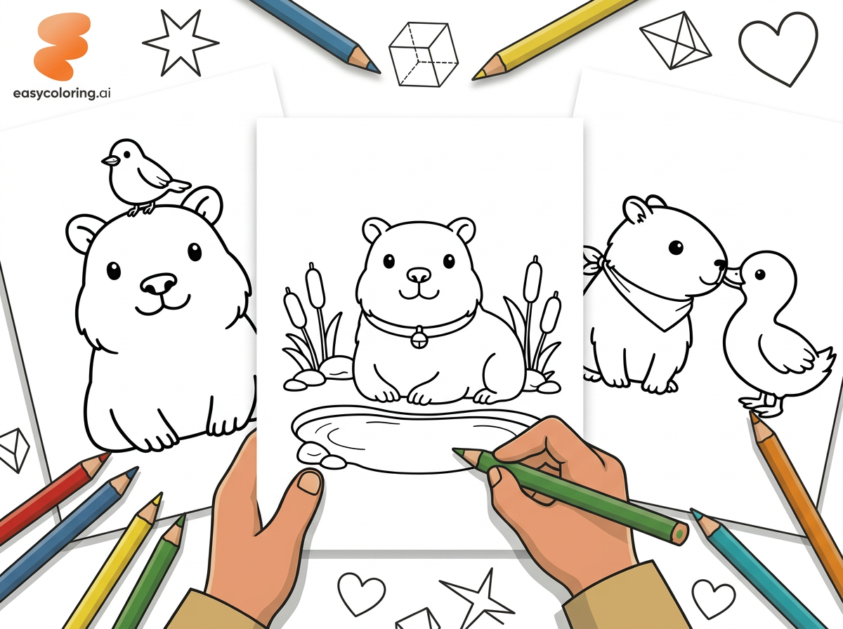 39 Free Easy Capybara Coloring Pages for Kids (Printable PDF) hero image before