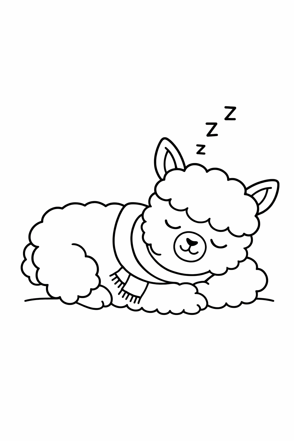 A cute llama sleeping on the ground