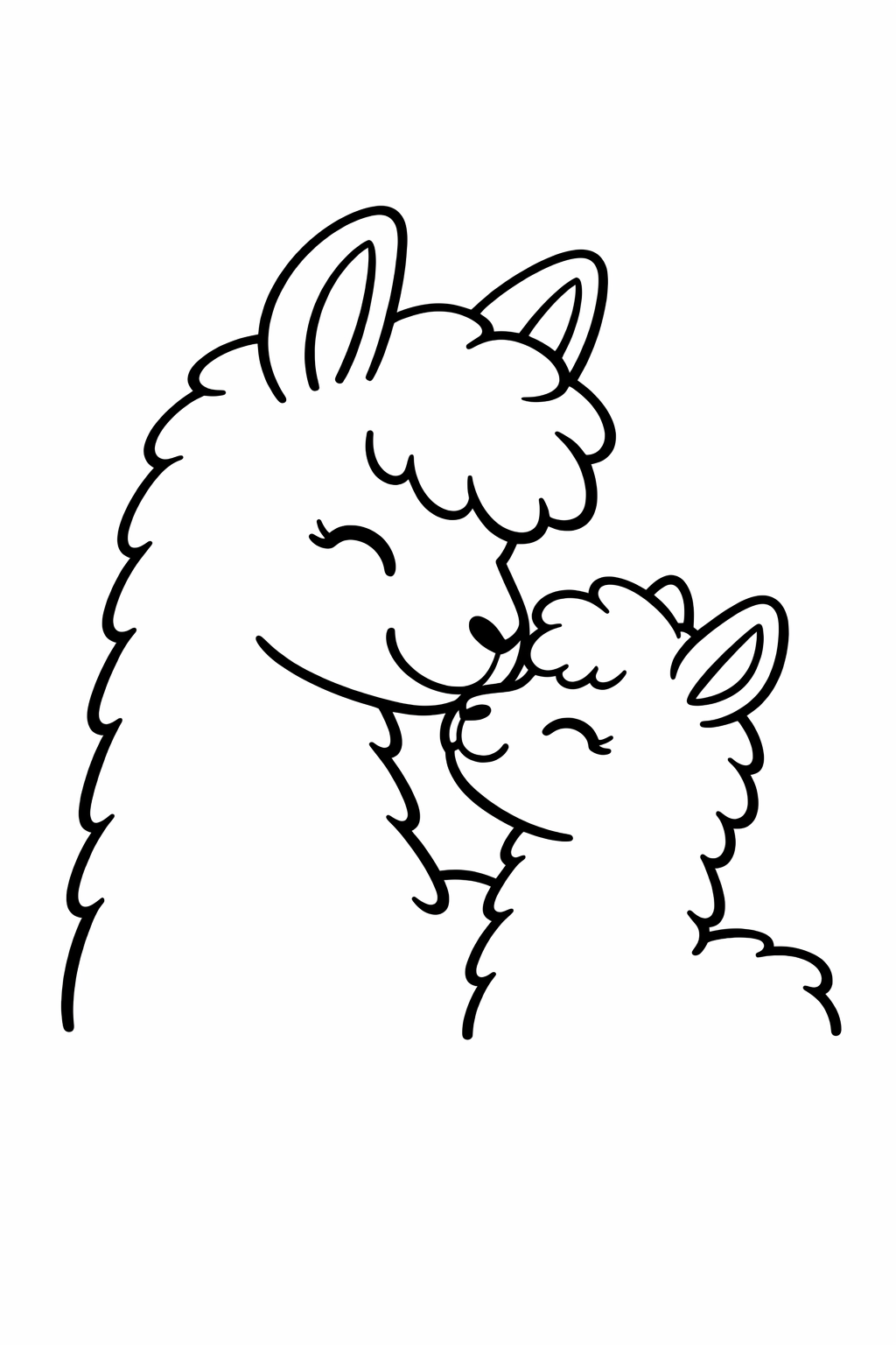 A cute llama nuzzling a baby llama