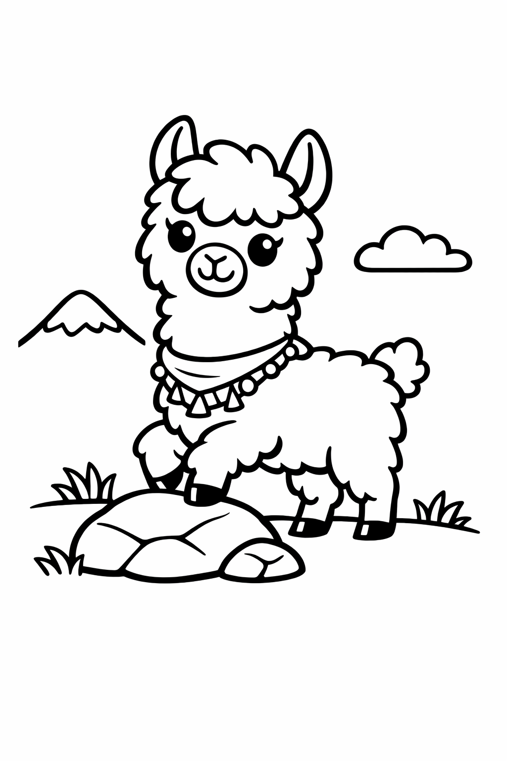 A cute llama stepping over a rock