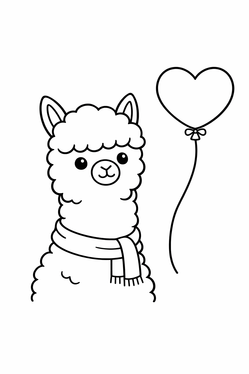 A cute llama looking at a heart balloon