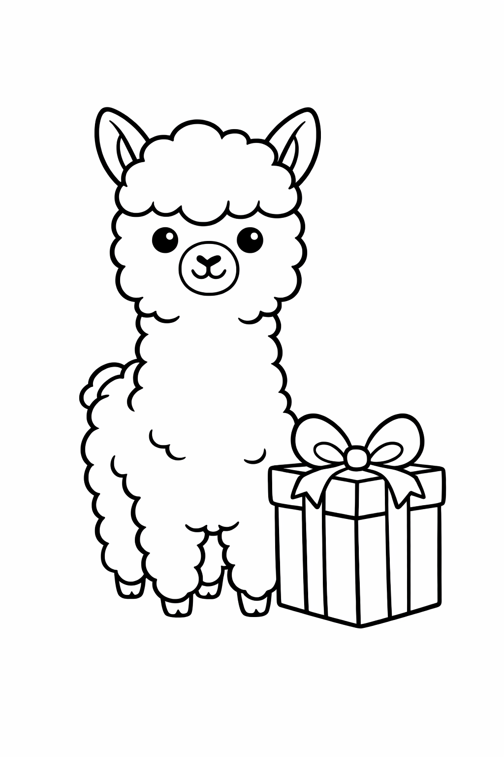 A cute llama standing beside a gift box